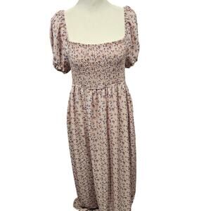 Pie in the sky smocked lace up cottage dress womens XL milkmaid peasant pink